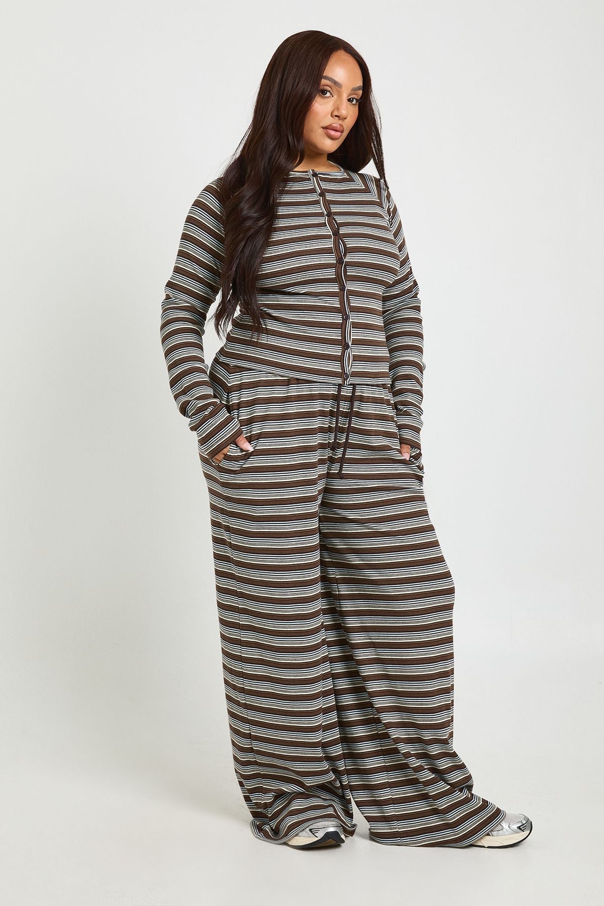 Plus Stripe Wide Leg Trousers