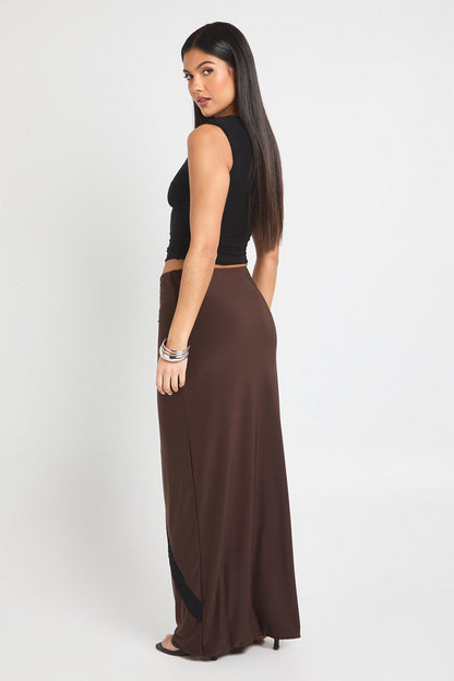 Double Layer Slinky  Lace Trim Midi Skirt