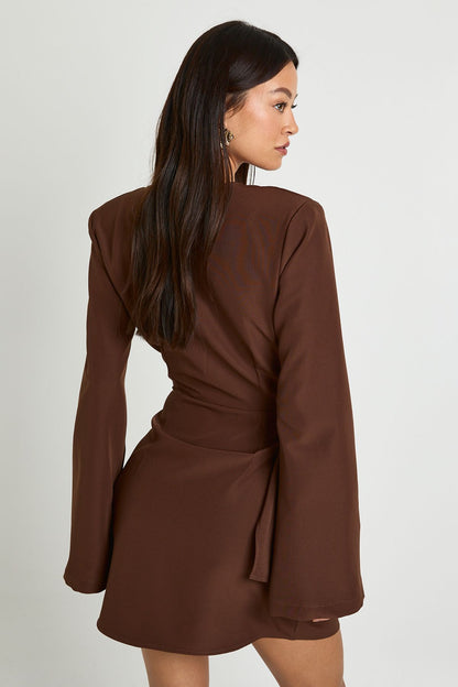 Tall Tie Waist Collarless Draped Blazer Dress