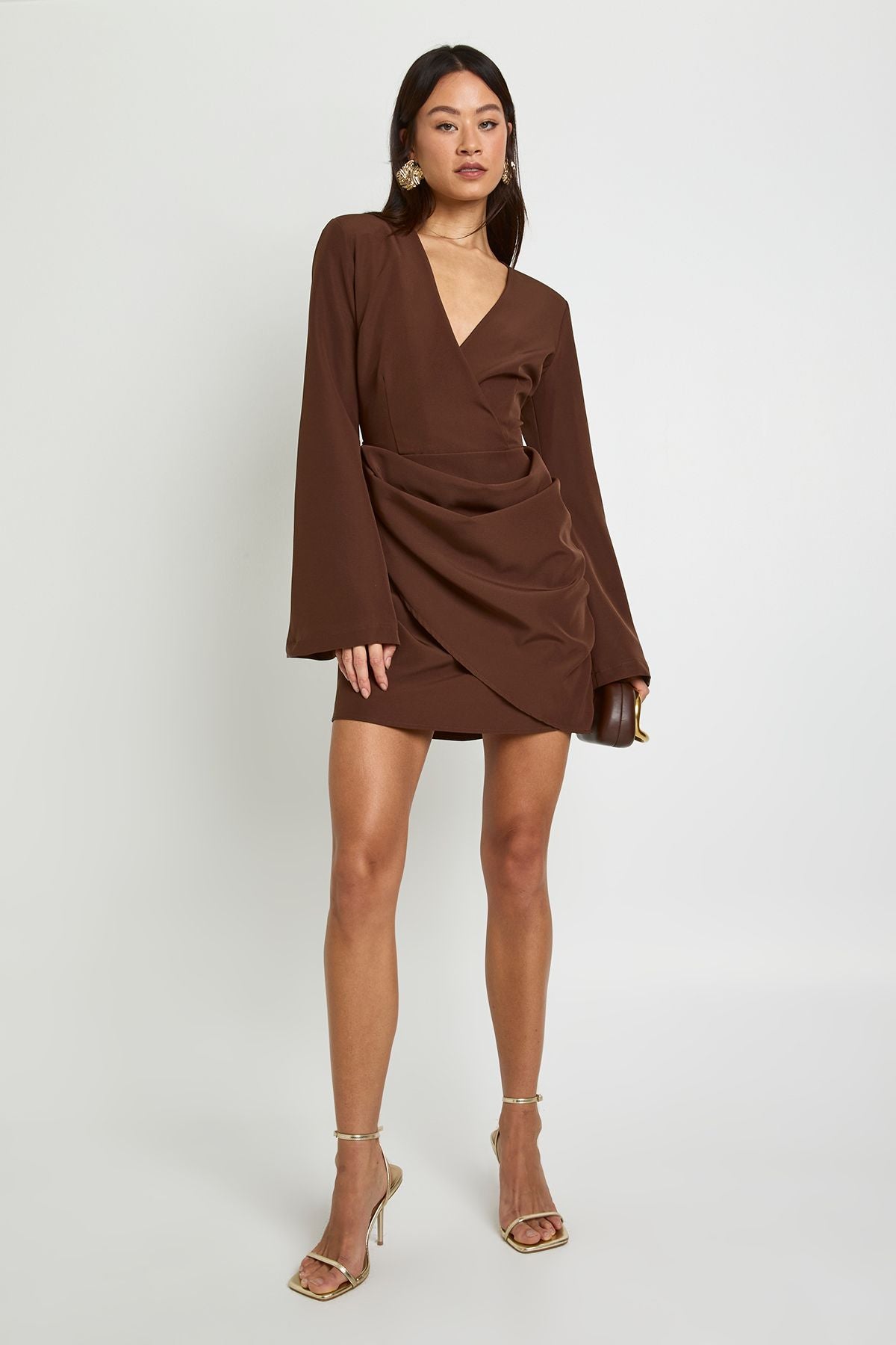 Tall Tie Waist Collarless Draped Blazer Dress