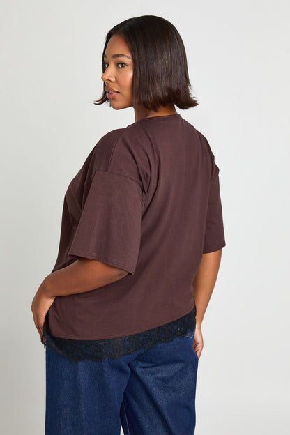 Plus Lace Asym Trim Oversized T-Shirt