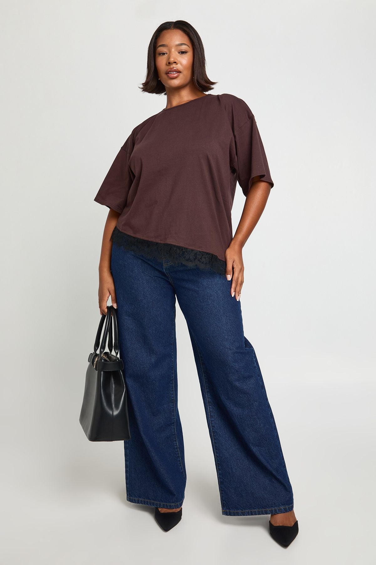 Plus Lace Asym Trim Oversized T-Shirt