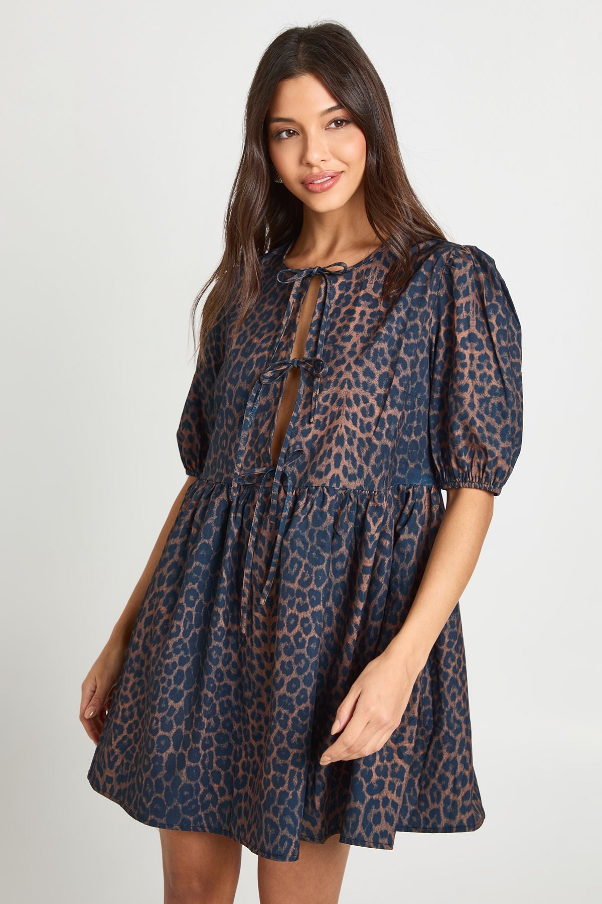 Leopard Tie Front Mini Dress