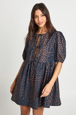 Leopard Tie Front Mini Dress
