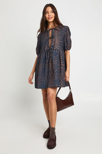 Leopard Tie Front Mini Dress