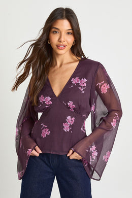 Floral Chiffon Angel Sleeve Blouse
