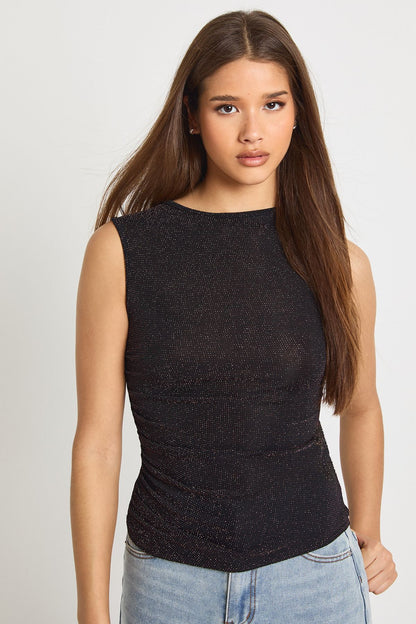 Rose Gold Glitter Ruched Side Tank Top