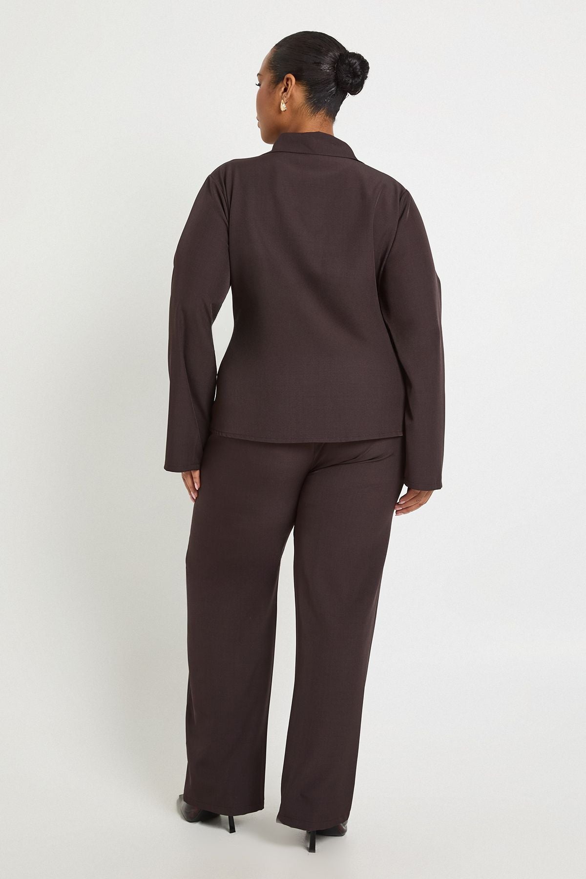 Plus Tied Front Woven Shirt And Wide Leg Trouser