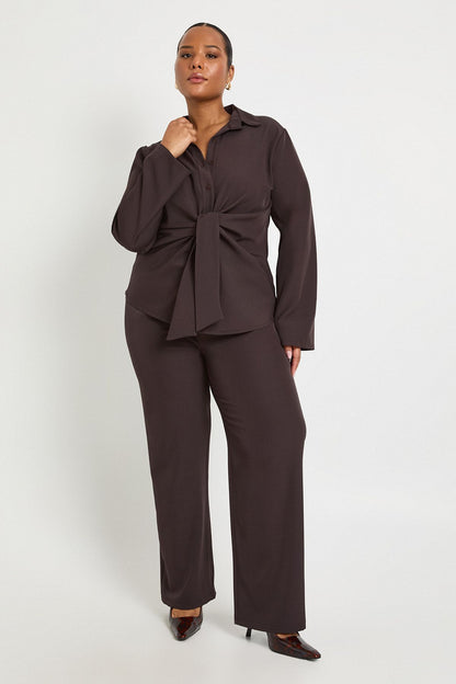 Plus Tied Front Woven Shirt And Wide Leg Trouser