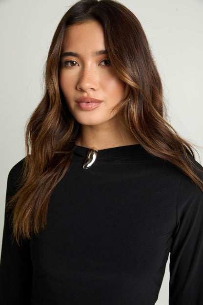 Double Layer Slinky Top With Silver Trim Detail