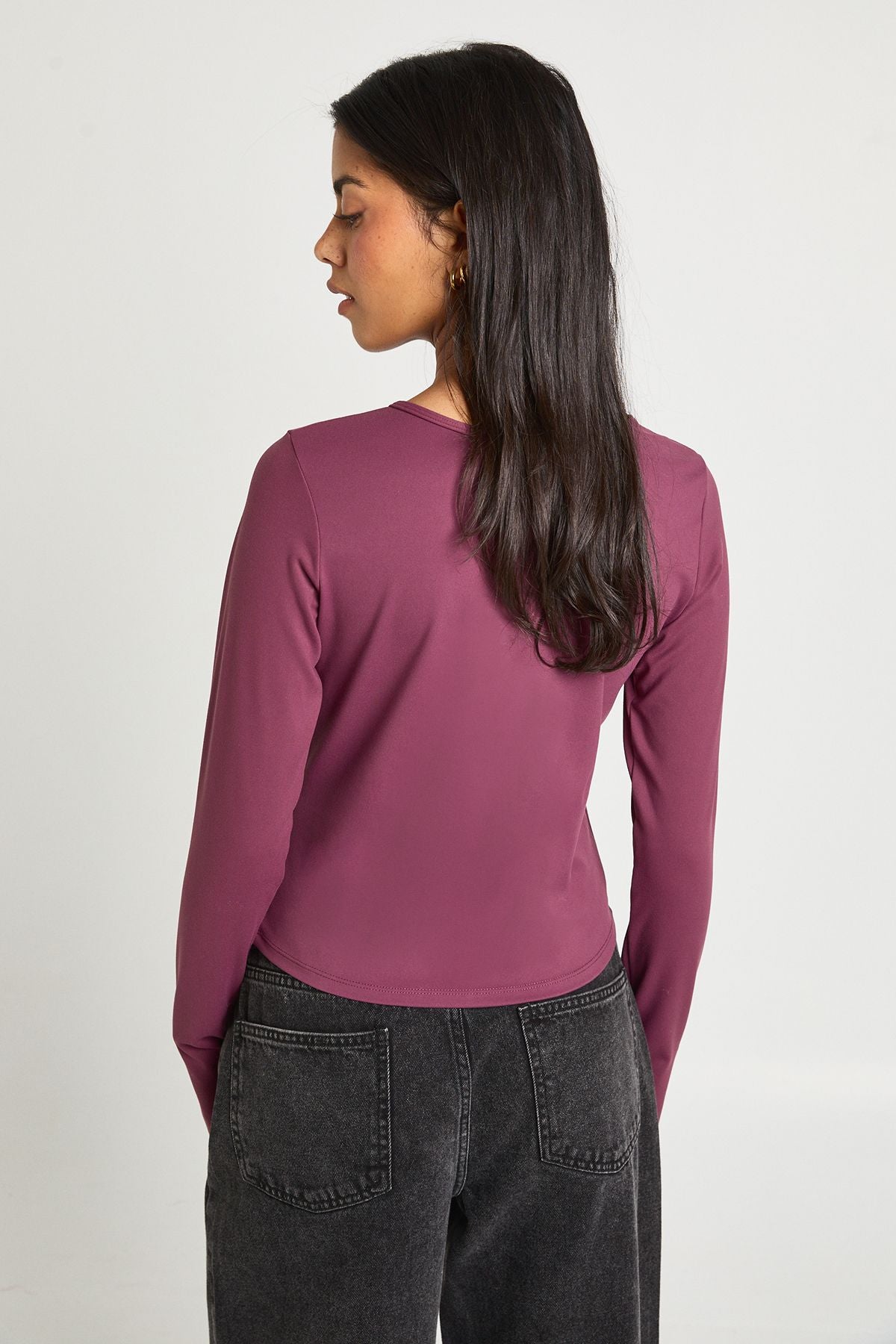 Peached Sculpt Popper Through Long Sleeve Top
