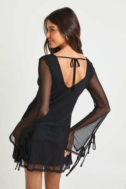 V Neck Mesh Shift Dress