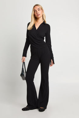 Rib Wrap Top and Flare Trouser Co-ord