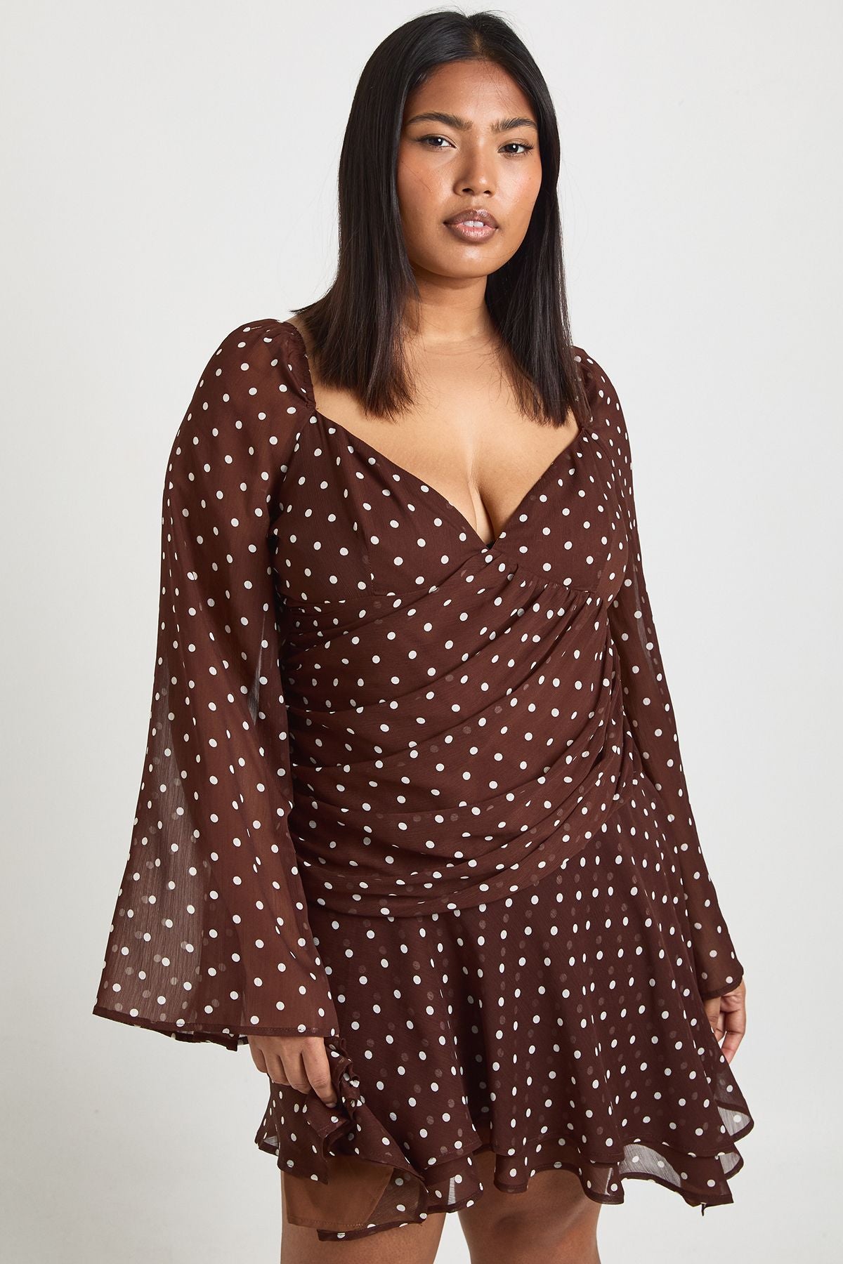 Plus Polka Dot Chiffon Godet Skater