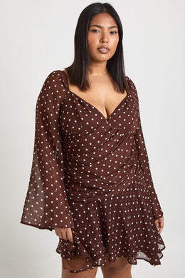 Plus Polka Dot Chiffon Godet Skater