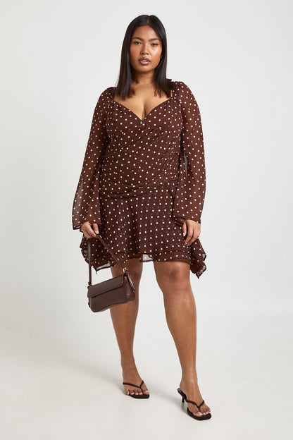 Plus Polka Dot Chiffon Godet Skater