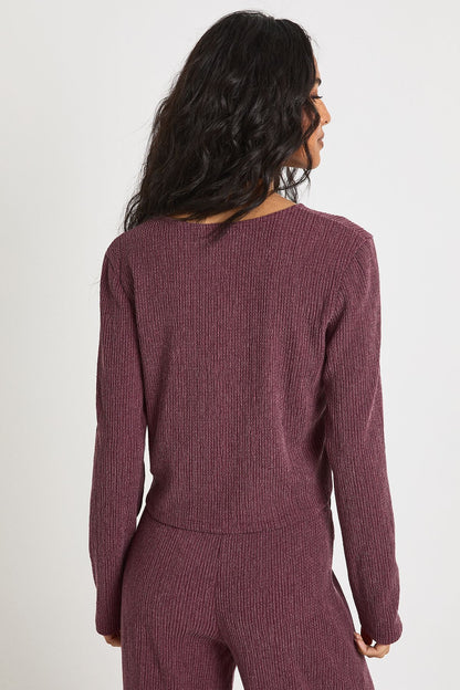 Textured Button Through Long Sleeve Top