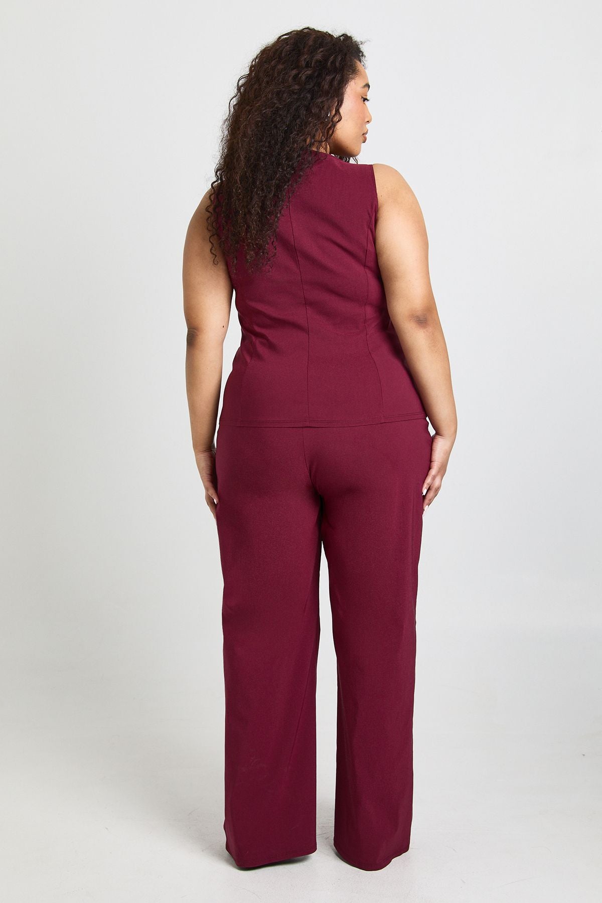 Plus Super Stretch Fitted Long Line Waistcoat & Wide Leg Trousers