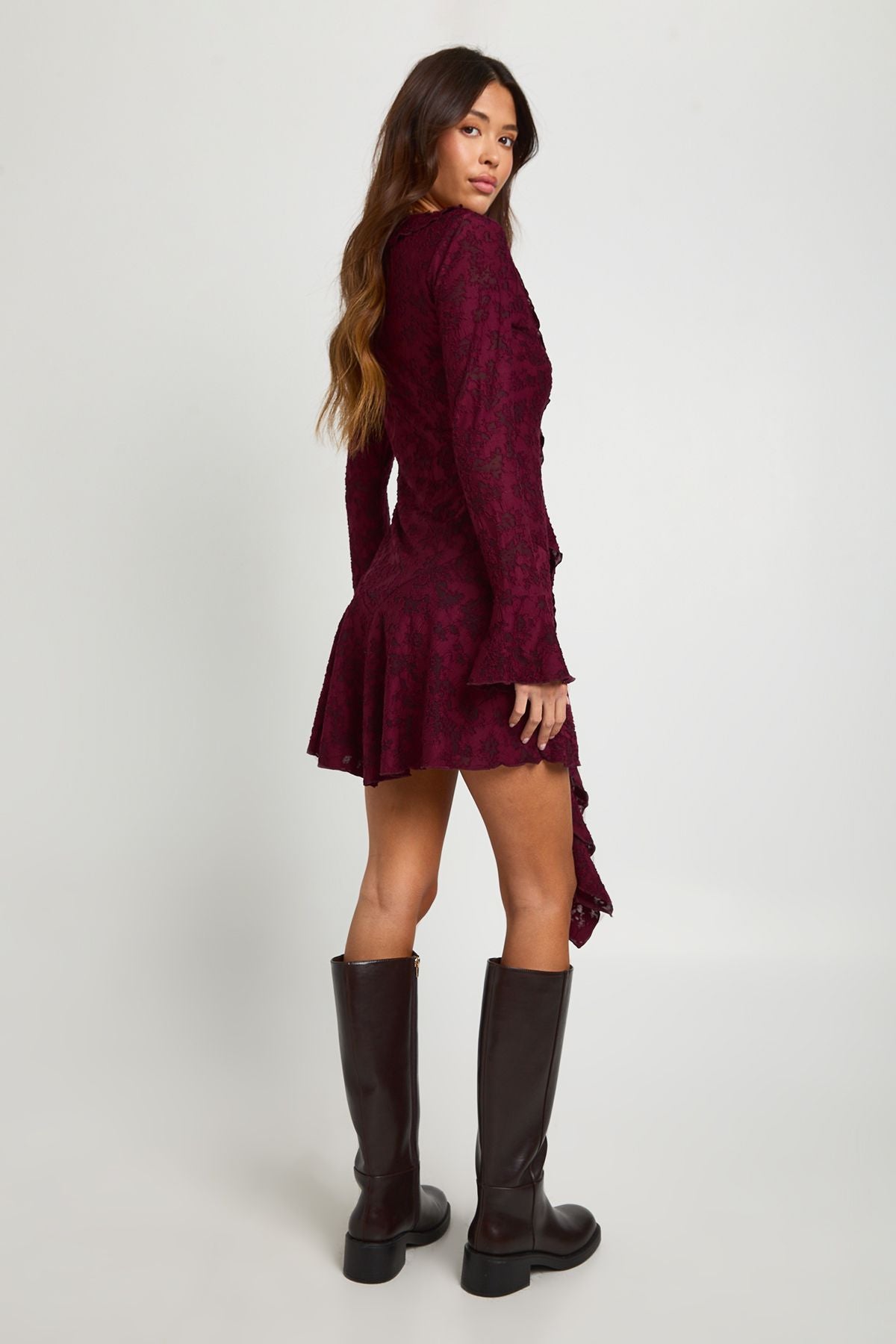 Burnout Floral Ruffle Front Mini Dress