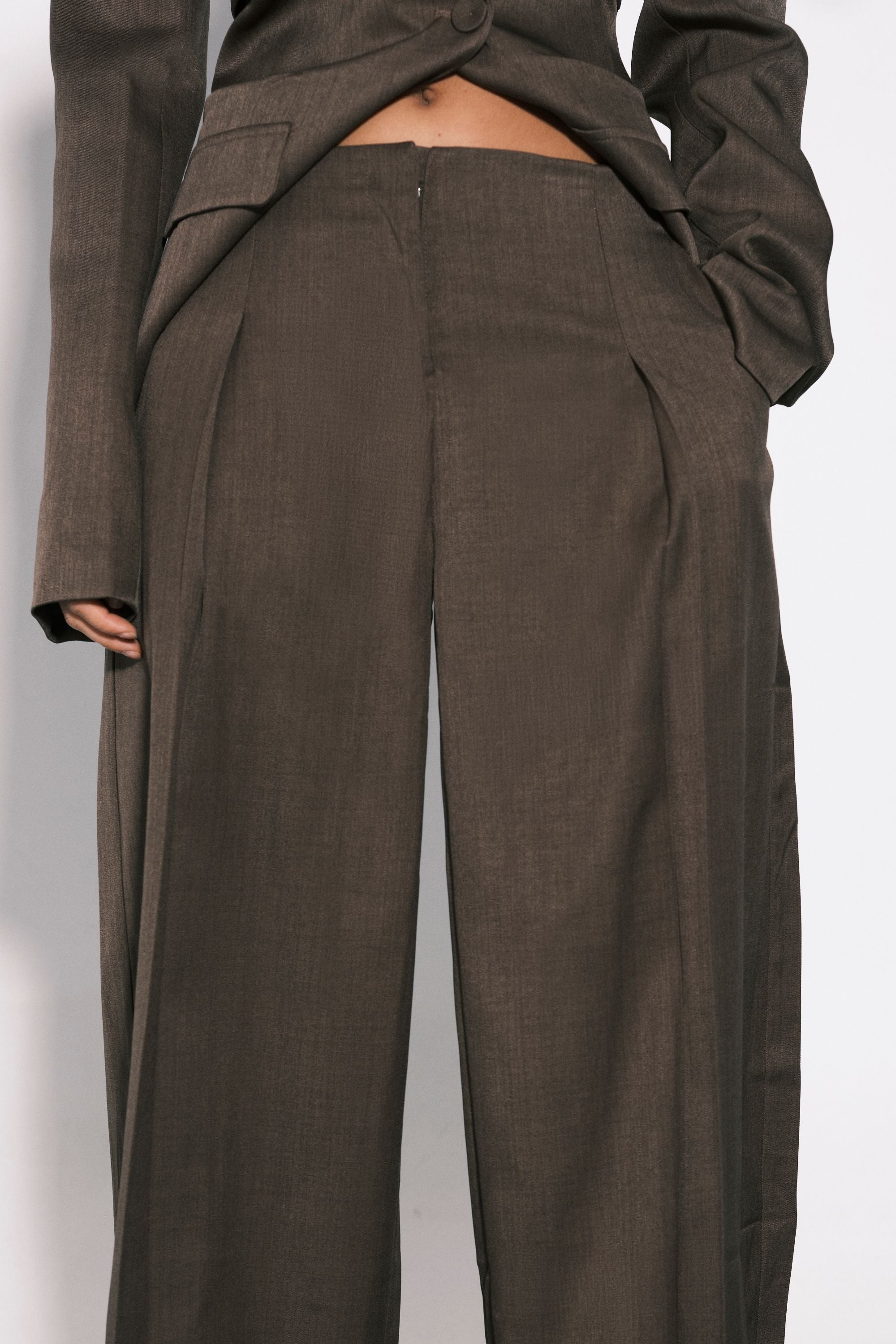 Pleat Front Wide Leg Trousers