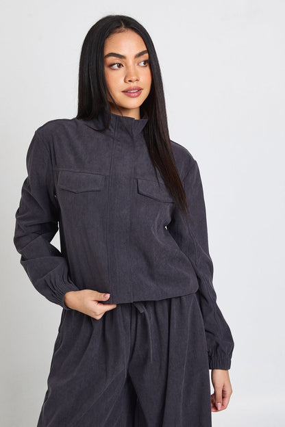 Cord Funnel Neck Tracksuit Top