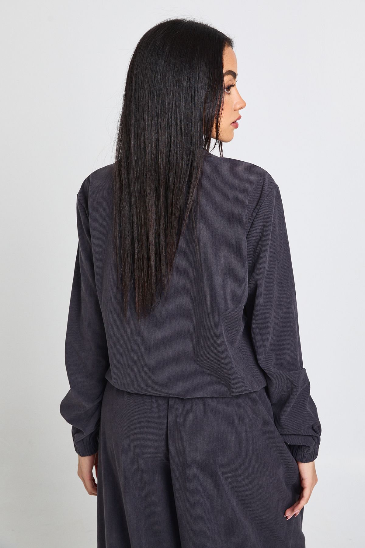 Cord Funnel Neck Tracksuit Top