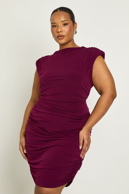 Plus Slinky Shoulder Pad Mini Dress