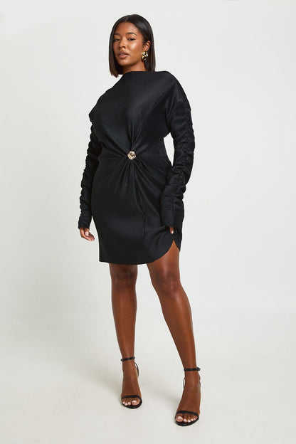 Plus Gold Trim Plisse Skater Dress