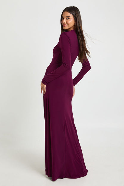 Slinky Shoulder Pad Drape Detail Maxi Dress