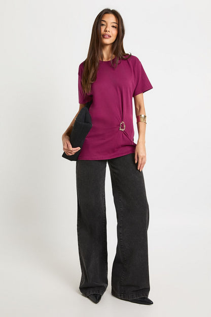 Ring Trim Gathered T-Shirt