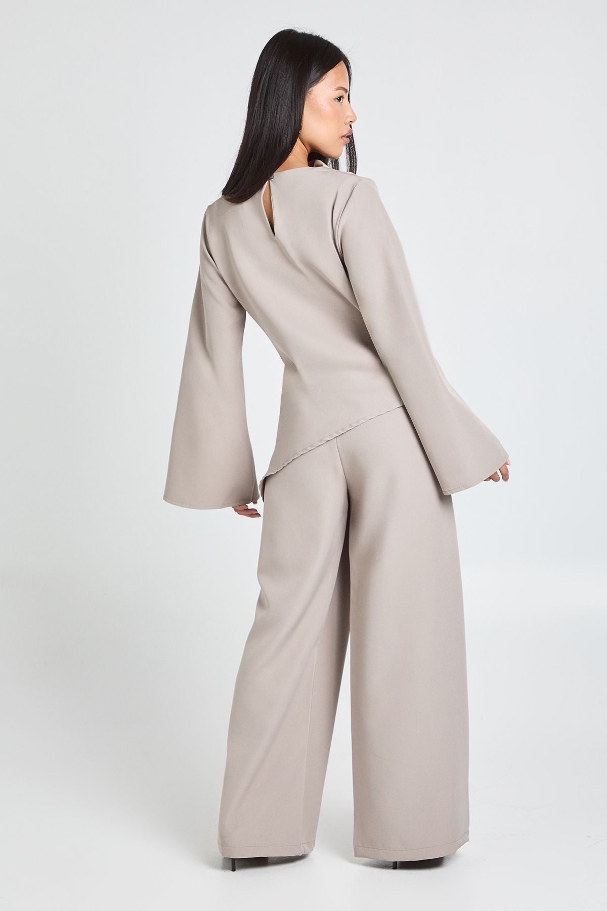 Petite Draped Asymmetric Top & Wide Leg Trouser Co-ord