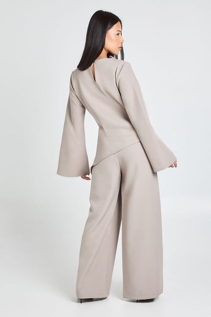 Petite Draped Asymmetric Top & Wide Leg Trouser Co-ord