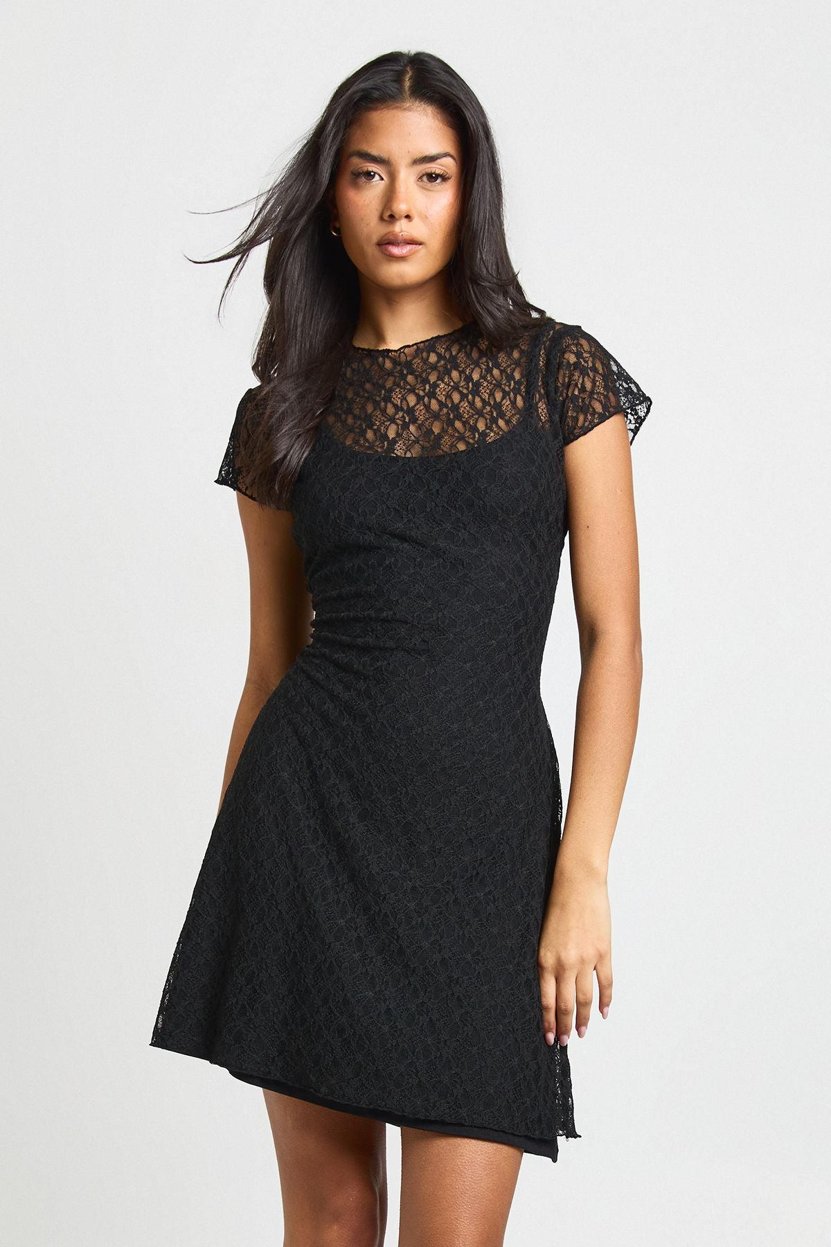 Cap Sleeve Lace Mini Dress