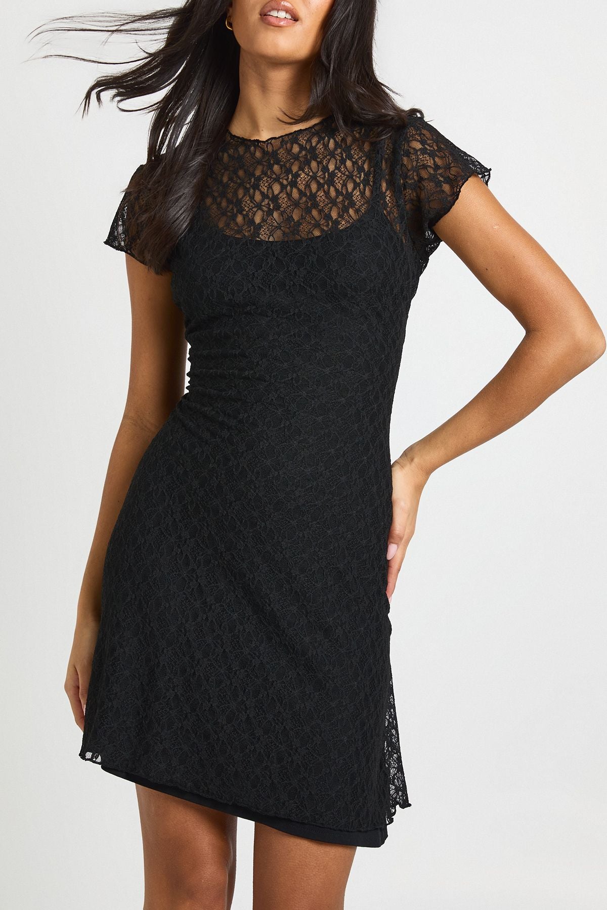 Cap Sleeve Lace Mini Dress