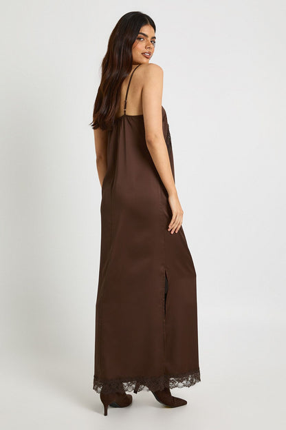 Satin Lace Mix Column Maxi Dress
