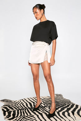 Lace Insert Satin Mini Skirt