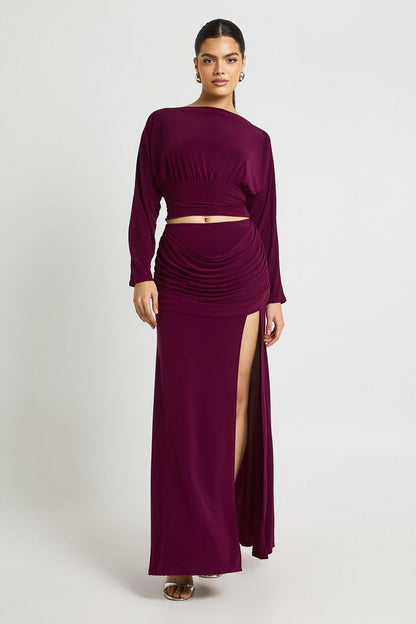 Slinky Cinched Wiast Ruched Sleeve Top