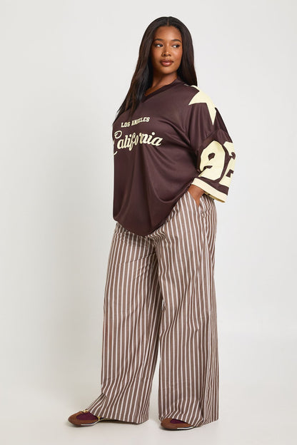Plus Woven Stripe Elasticated Waist Wide Leg Trouser