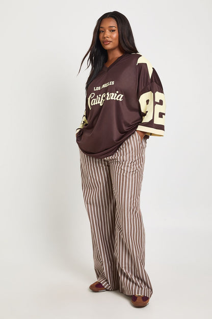 Plus Woven Stripe Elasticated Waist Wide Leg Trouser