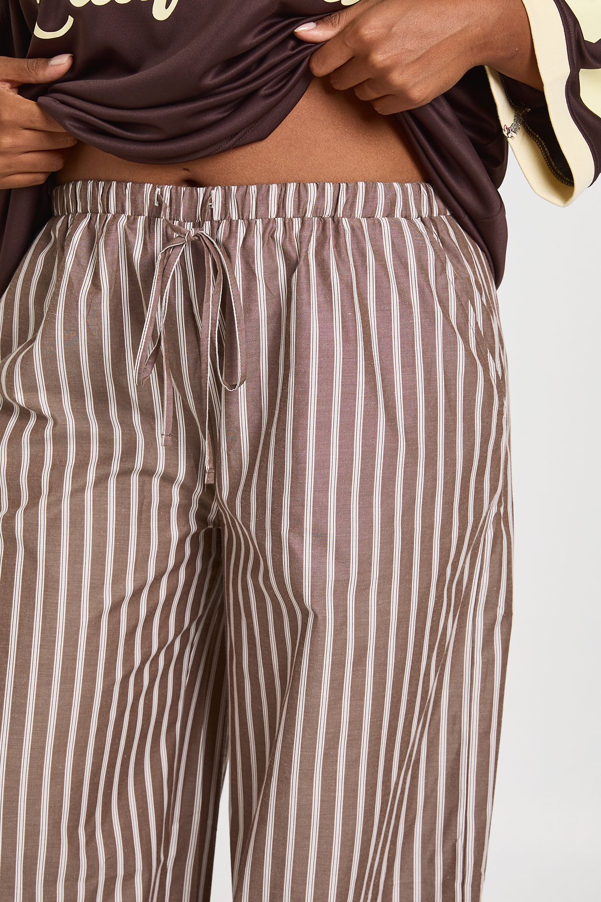 Plus Woven Stripe Elasticated Waist Wide Leg Trouser