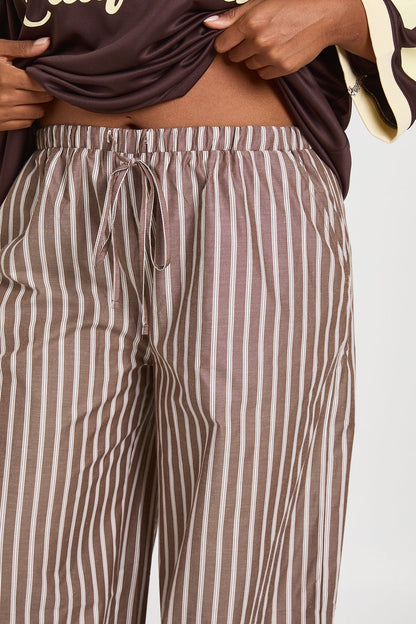 Plus Woven Stripe Elasticated Waist Wide Leg Trouser