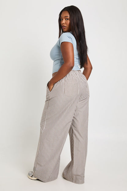 Plus Woven Stripe Elasticated Waist Wide Leg Trouser
