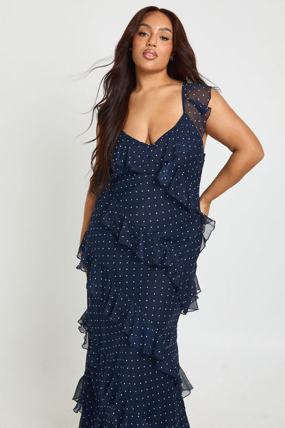 Plus Polka Dot Ruffle Maxi Dress