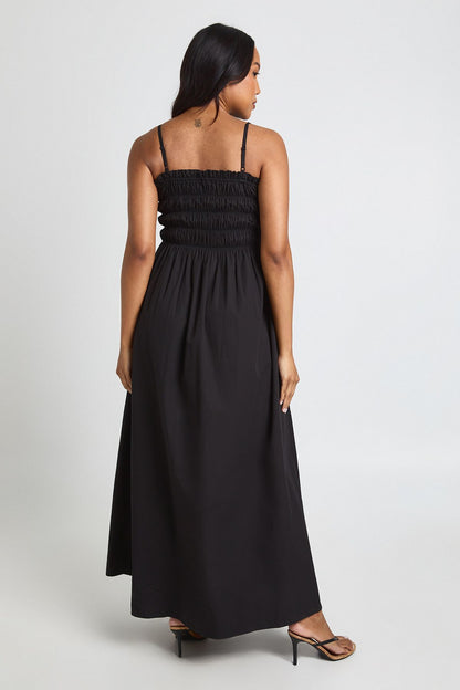 Materntiy Cotton Poplin Shirred Strappy Maxi  Dress
