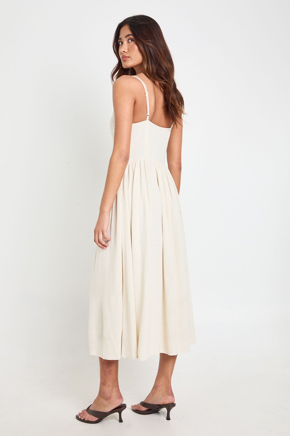 Premium Linen Corset Detail Midi Skater Dress