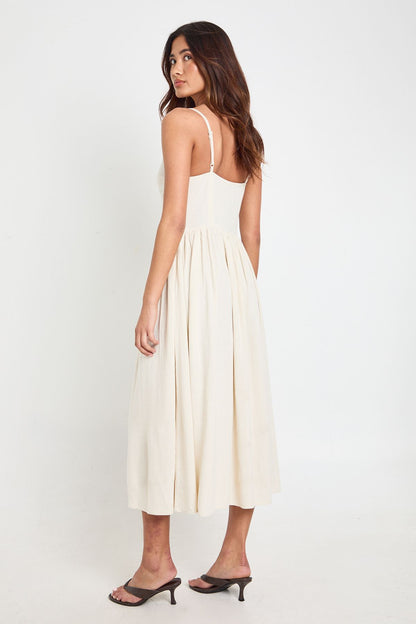 Premium Linen Corset Detail Midi Skater Dress