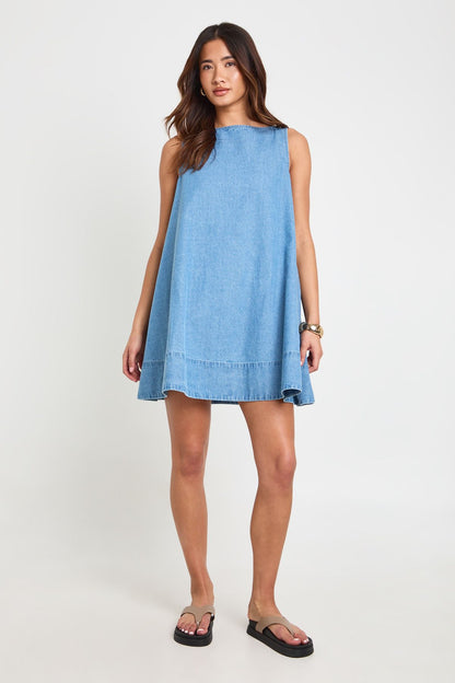 Chambray  Racer Swing Dress