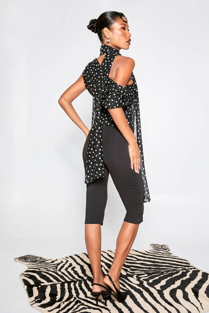Polka Dot Chiffon Asymmetric Wrap Top