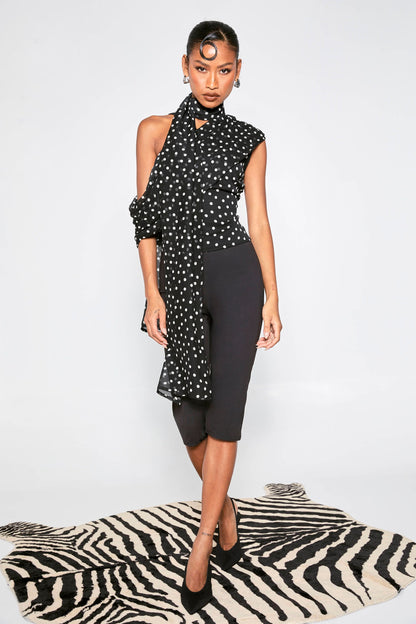 Polka Dot Chiffon Asymmetric Wrap Top