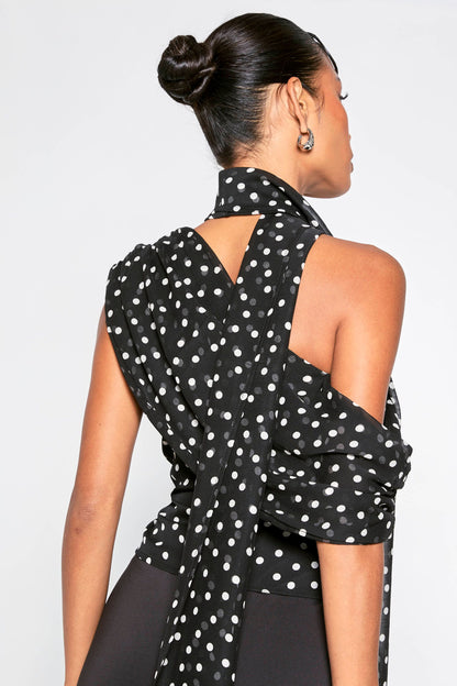 Polka Dot Chiffon Asymmetric Wrap Top